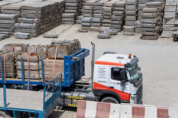 truck in a construction equipment yard
