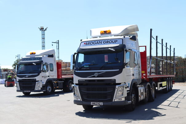 Brogan Group trucks with scaffolding