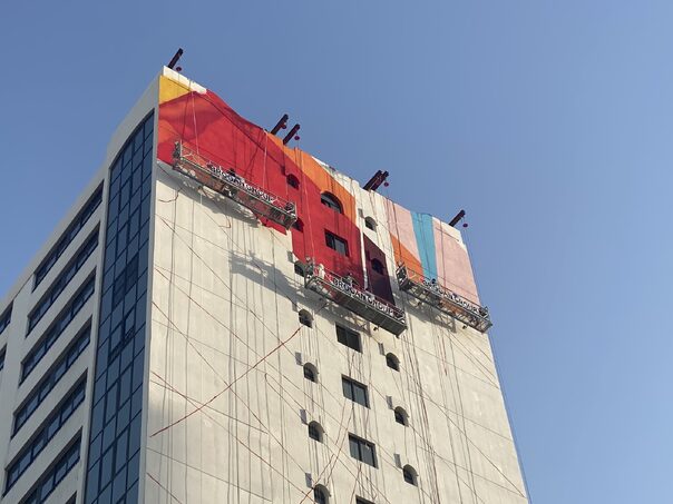 suspended access cradles top of building